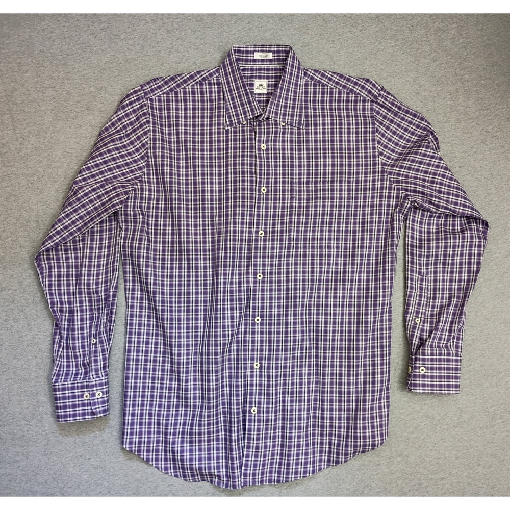 Peter Millar Mens Purple White Plaid Cotton Button Down Shirt Large MF16W37CBL - Picture 5 of 10